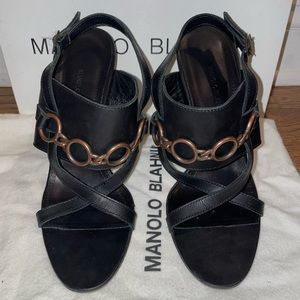 Authentic Manolo Blahnik black chain heels size 38